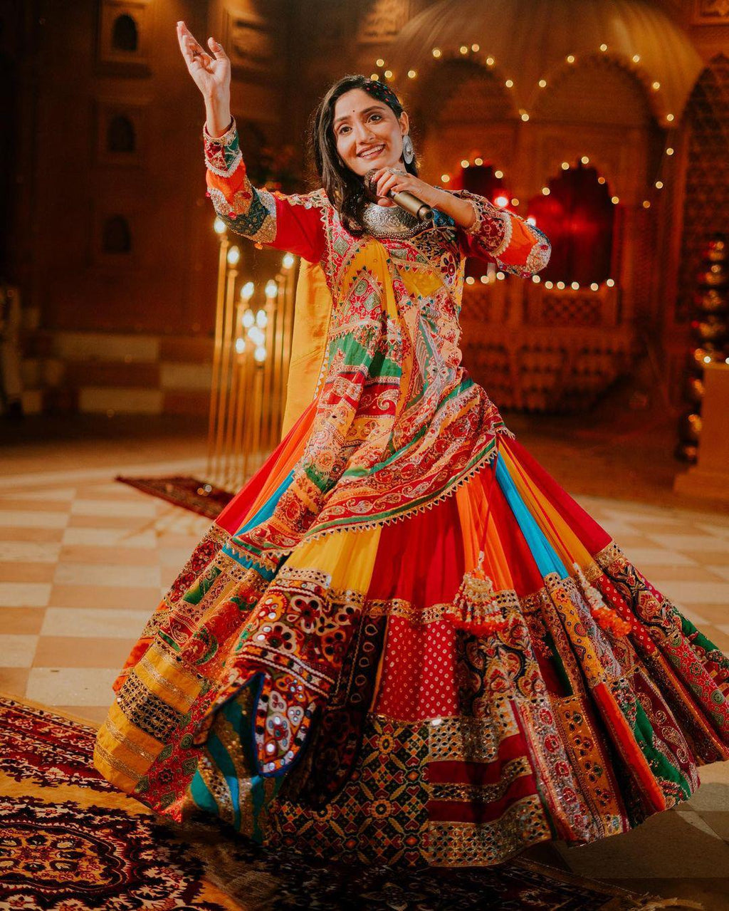 Geeta Rabari Wear Multi Color Digital Printed Mirror Work Muslin  Lehenga Choli