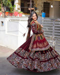Red Color Mirror Work Digital Printed Lehenga Choli