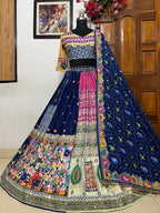 Blue  Color Muslin  With Digital Print Real Mirror Work Lehenga Choli