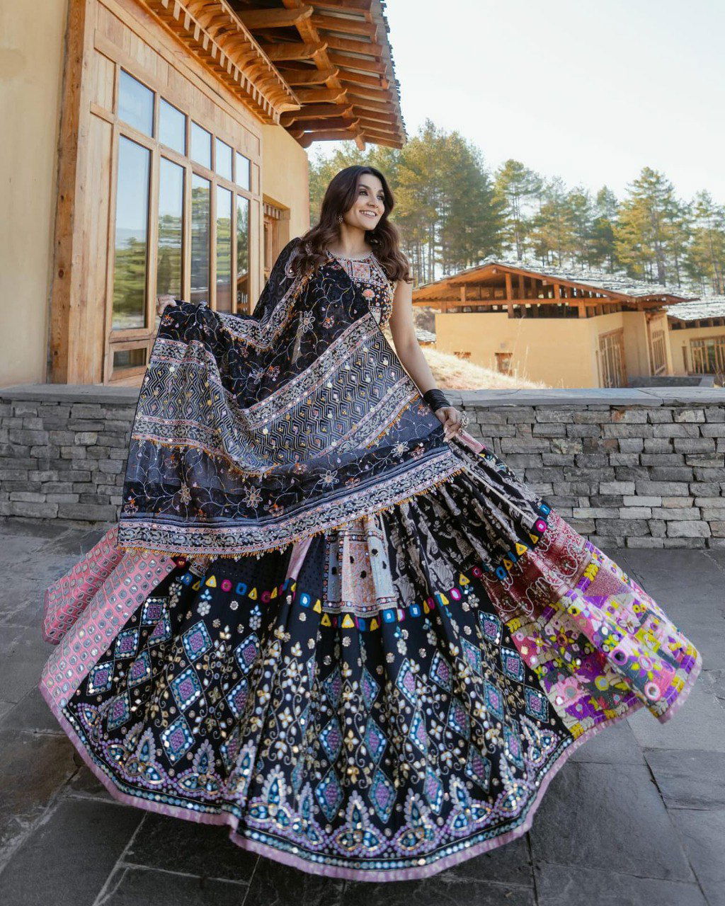 Multi Printed Mirror Work Navratri Lehenga Choli