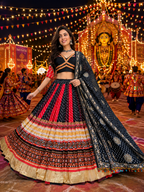 Black-Red Mirror Work Muslin Navratri Lehenga Choli