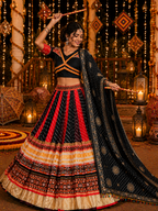 Black-Red Mirror Work Muslin Navratri Lehenga Choli