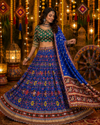 Blue Patola Printed Mirror Work Navratri Lehenga Choli