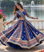 Blue Mirror Work Megic Navratri Lehenga Choli.