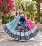 Pink - Dark Green Digital Printed Mirror Work Navratri Lehenga Choli