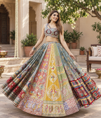 Gray Mirror Work Digital Printed Navratri Lehenga Choli