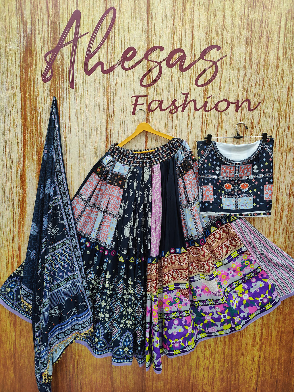 Multi Printed Mirror Work Navratri Lehenga Choli