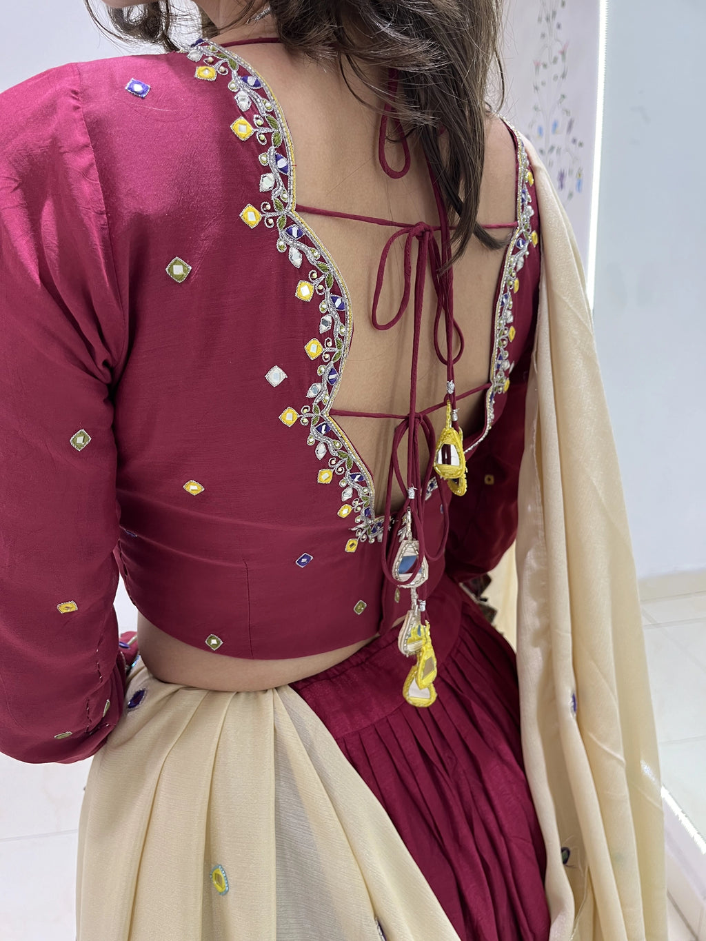 Maroon Cotton Real Mirror Work Lehenga Choli