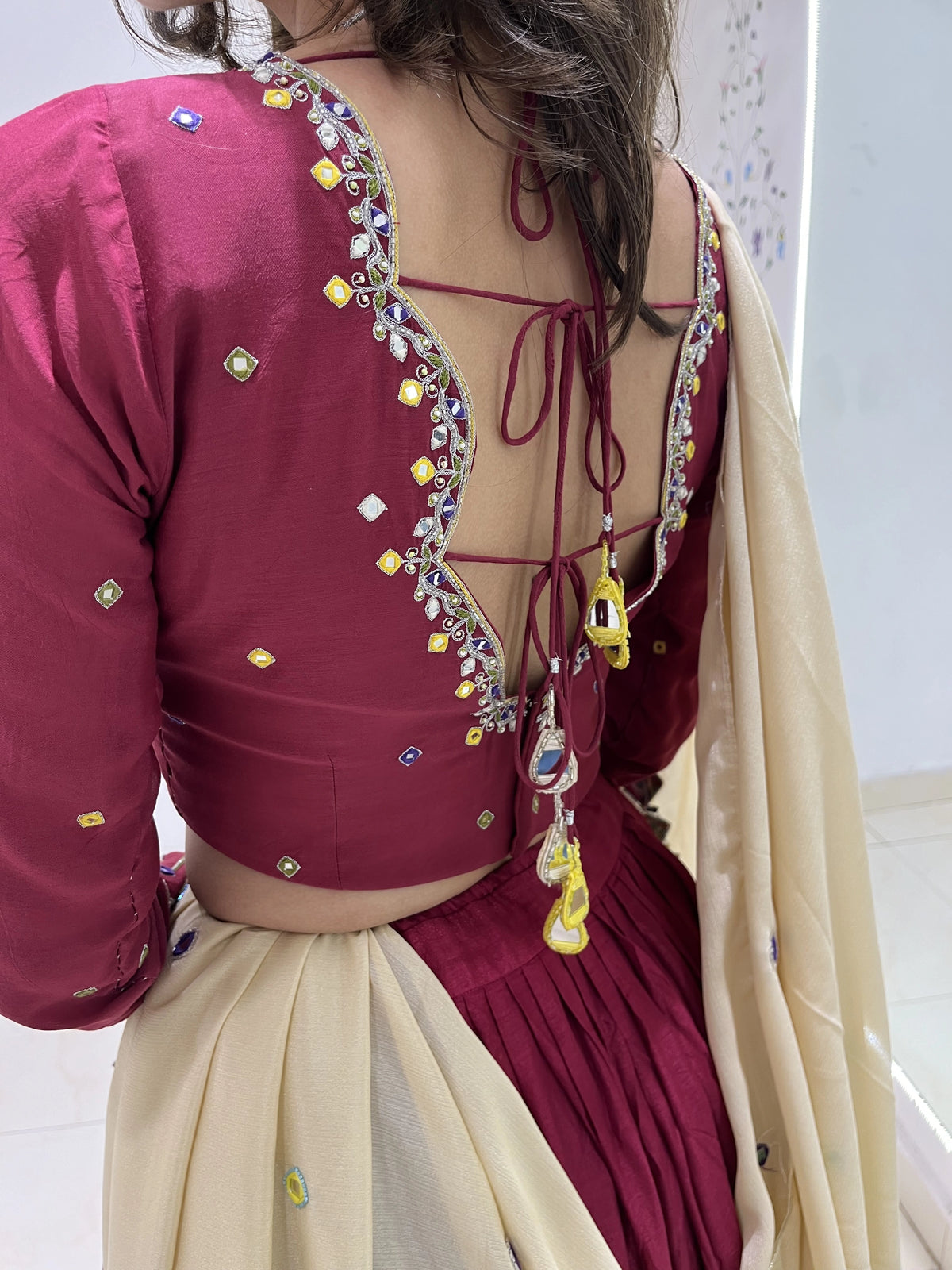 Maroon Cotton Real Mirror Work Lehenga Choli