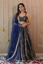 Navy Blue Brocade Lehenga Set