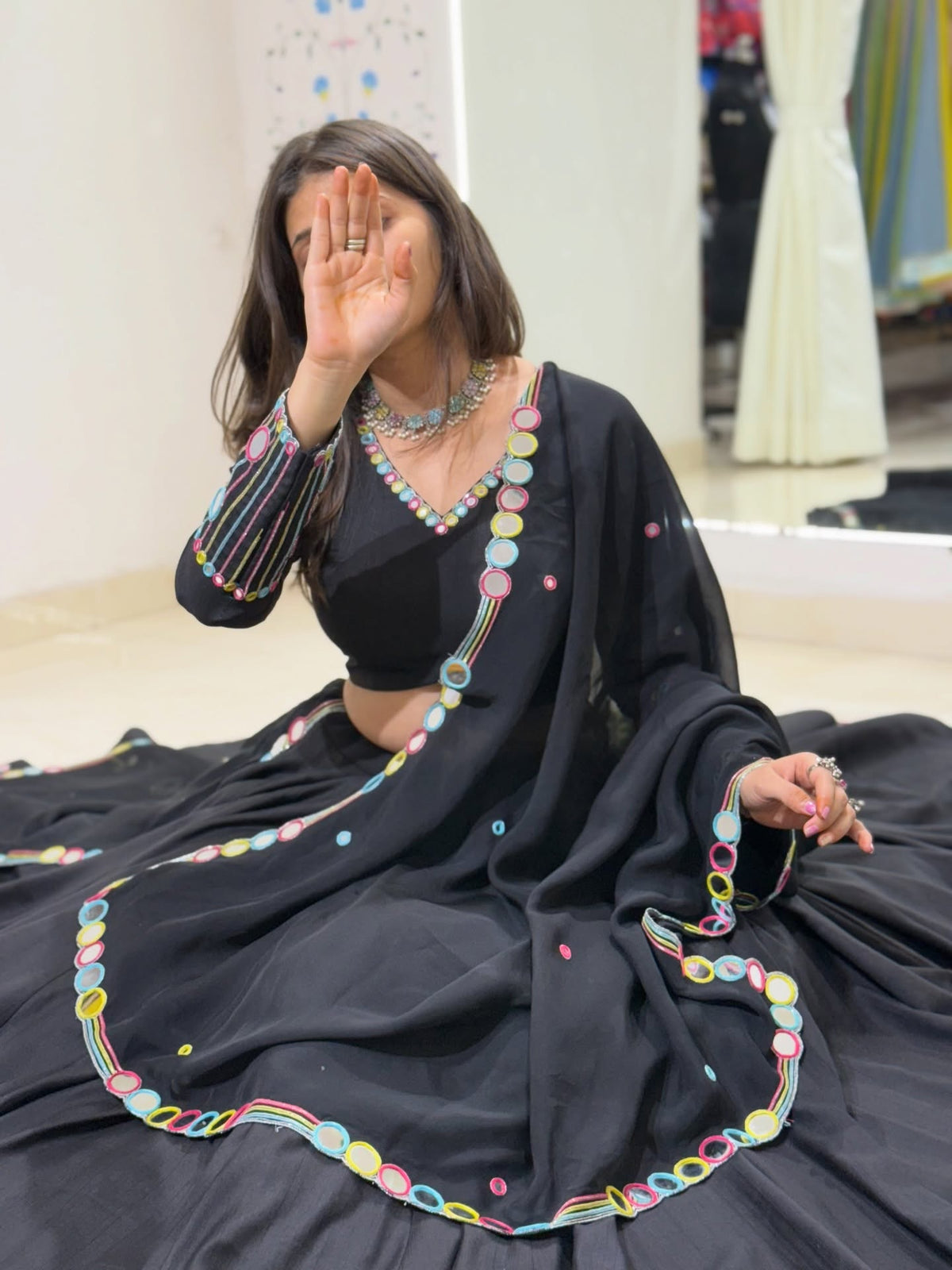 Black Navratri Mirror Work Lehenga Choli