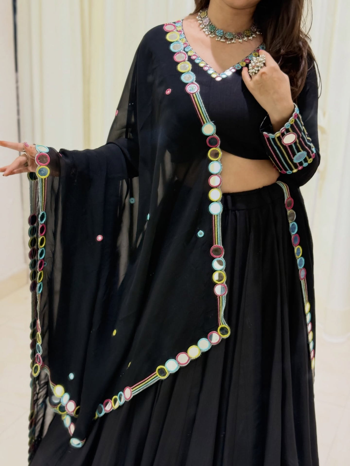 Black Navratri Mirror Work Lehenga Choli