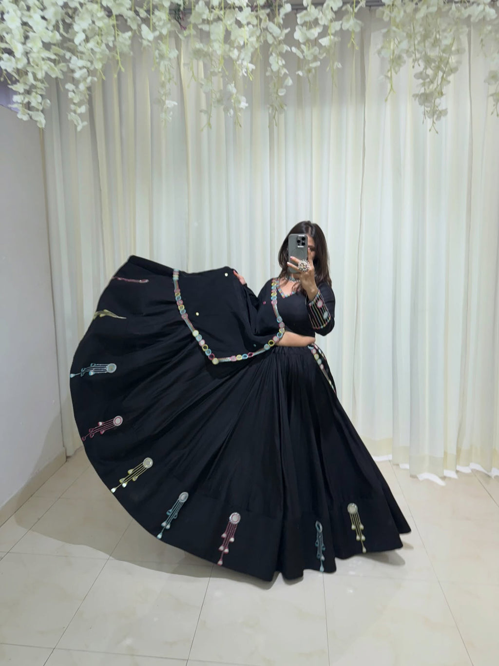 Black Navratri Mirror Work Lehenga Choli