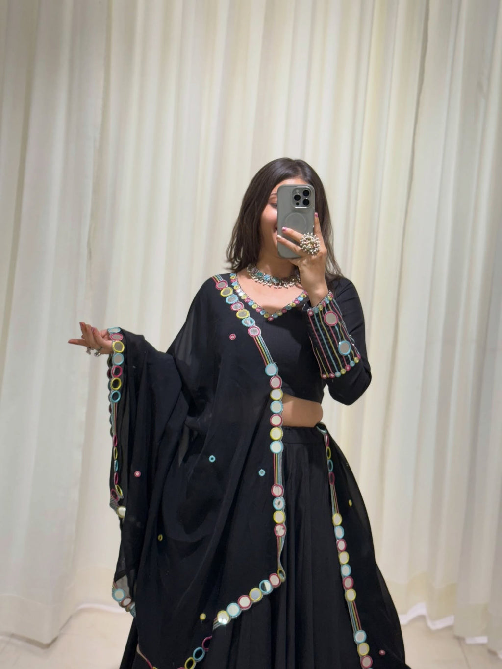 Black Navratri Mirror Work Lehenga Choli