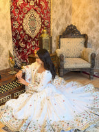 White Floral Mirror Work Lehenga Choli