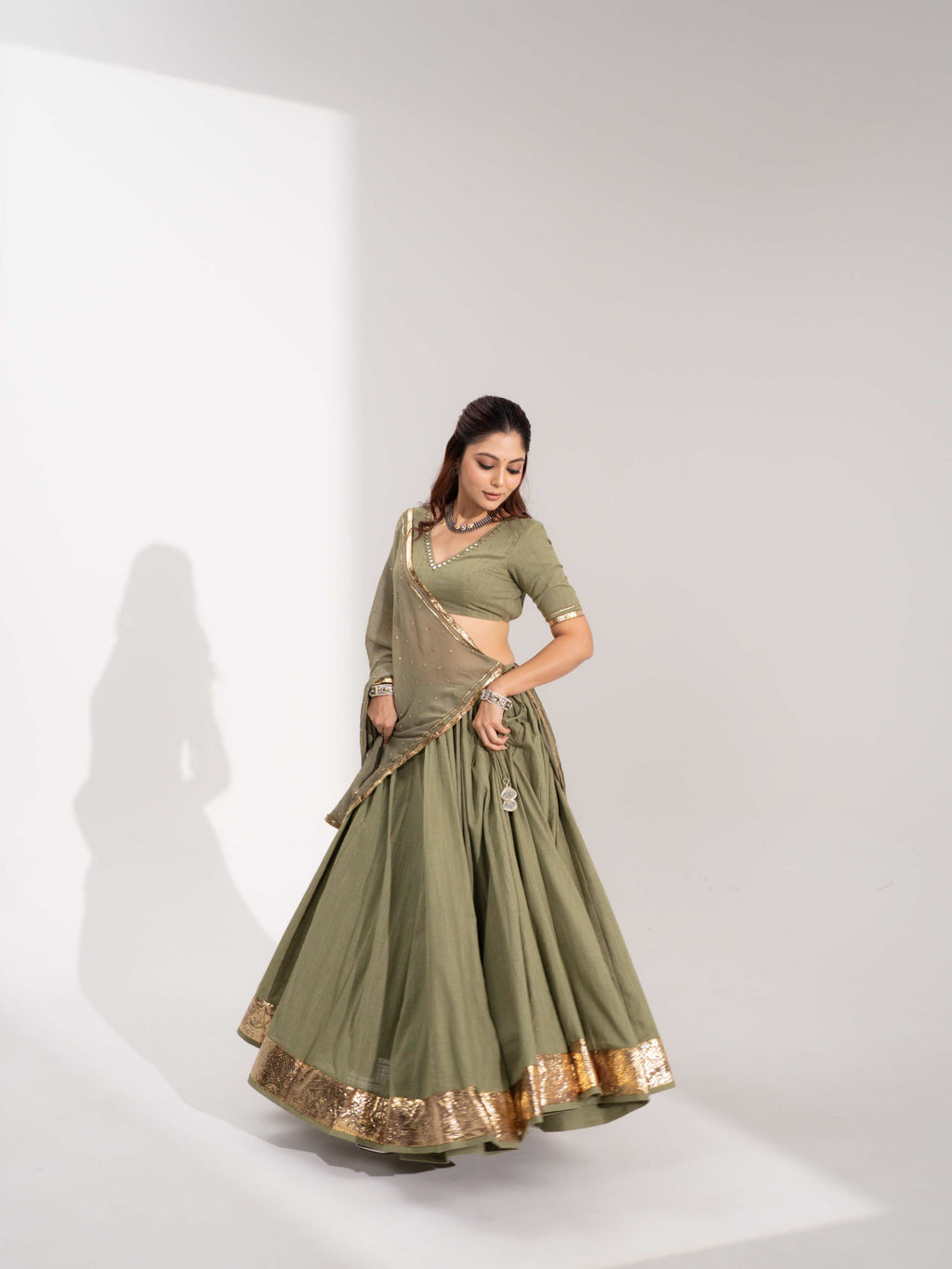 Vamika Olive Green Festive Flared Lehenga Choli Set