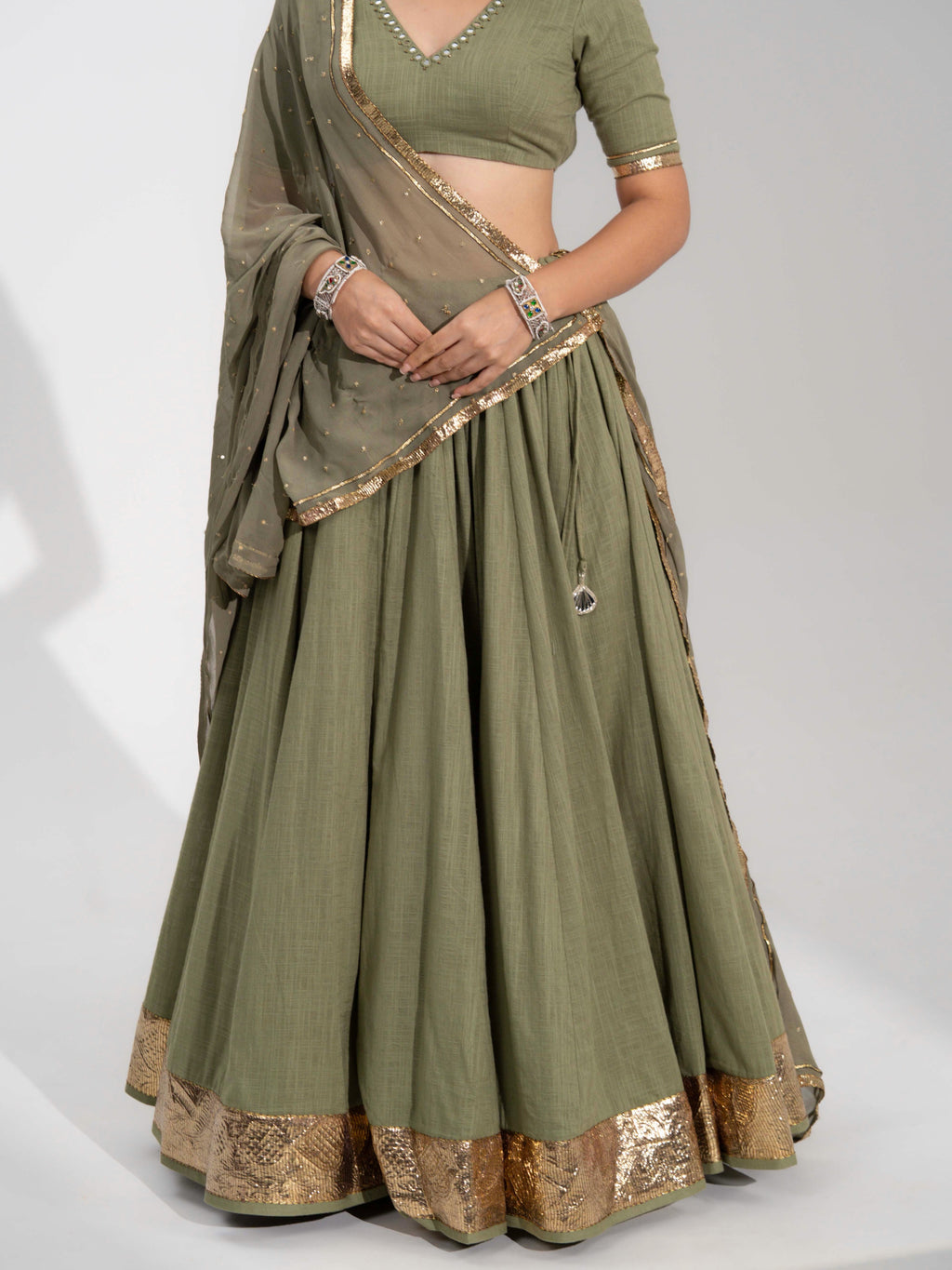 Vamika Olive Green Festive Flared Lehenga Choli Set
