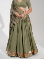 Vamika Olive Green Festive Flared Lehenga Choli Set