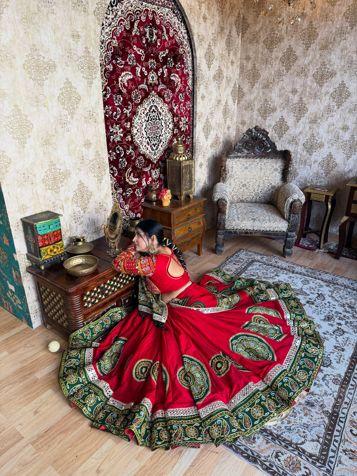 RANGREZ RED MIRROR WORK LEHENGA CHOLI