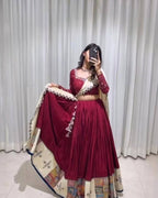 Maroon Cotton Real Mirror Work Lehenga Choli