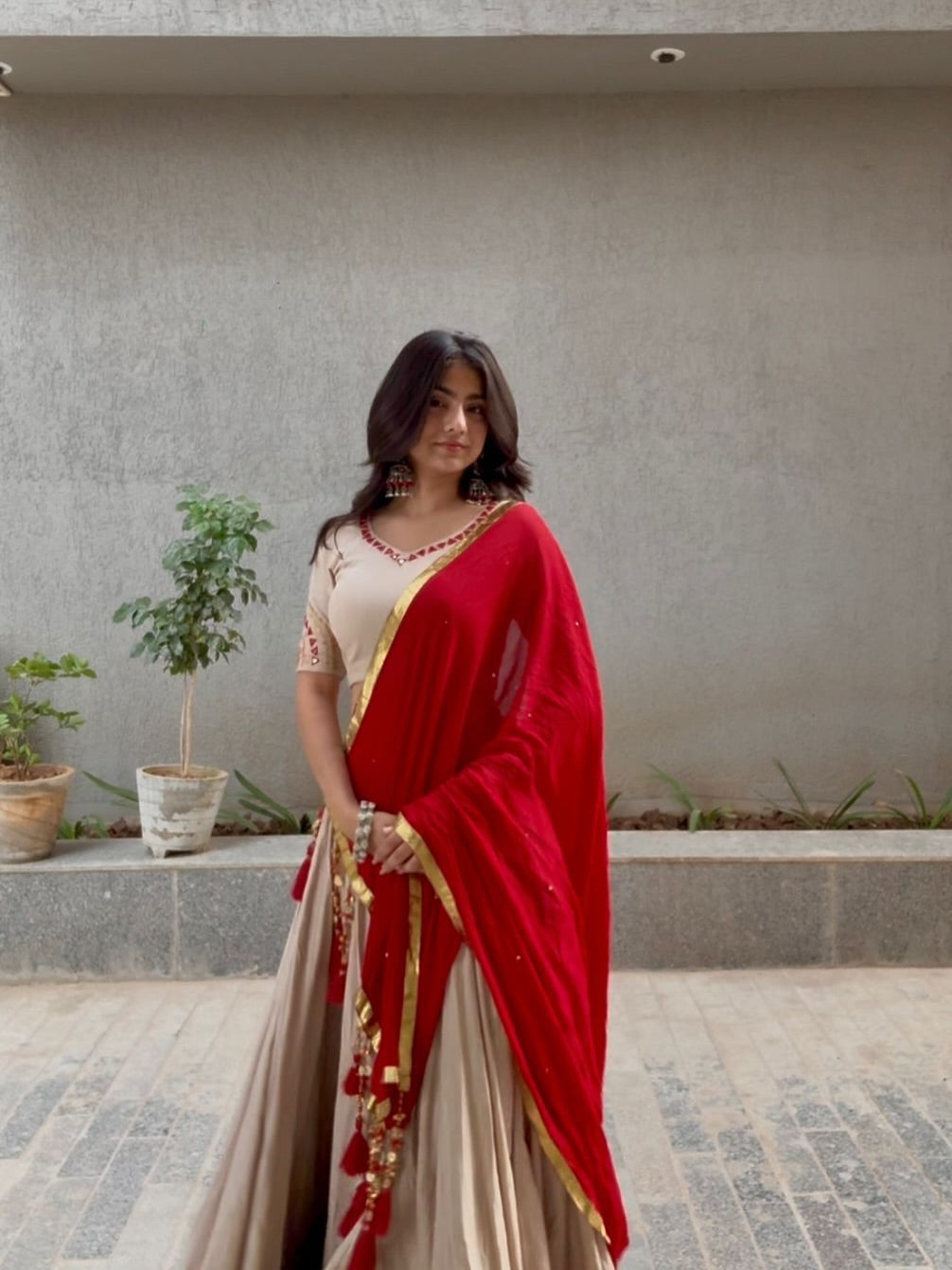 Aarohi Crimson Drape Embellished Lehenga Set