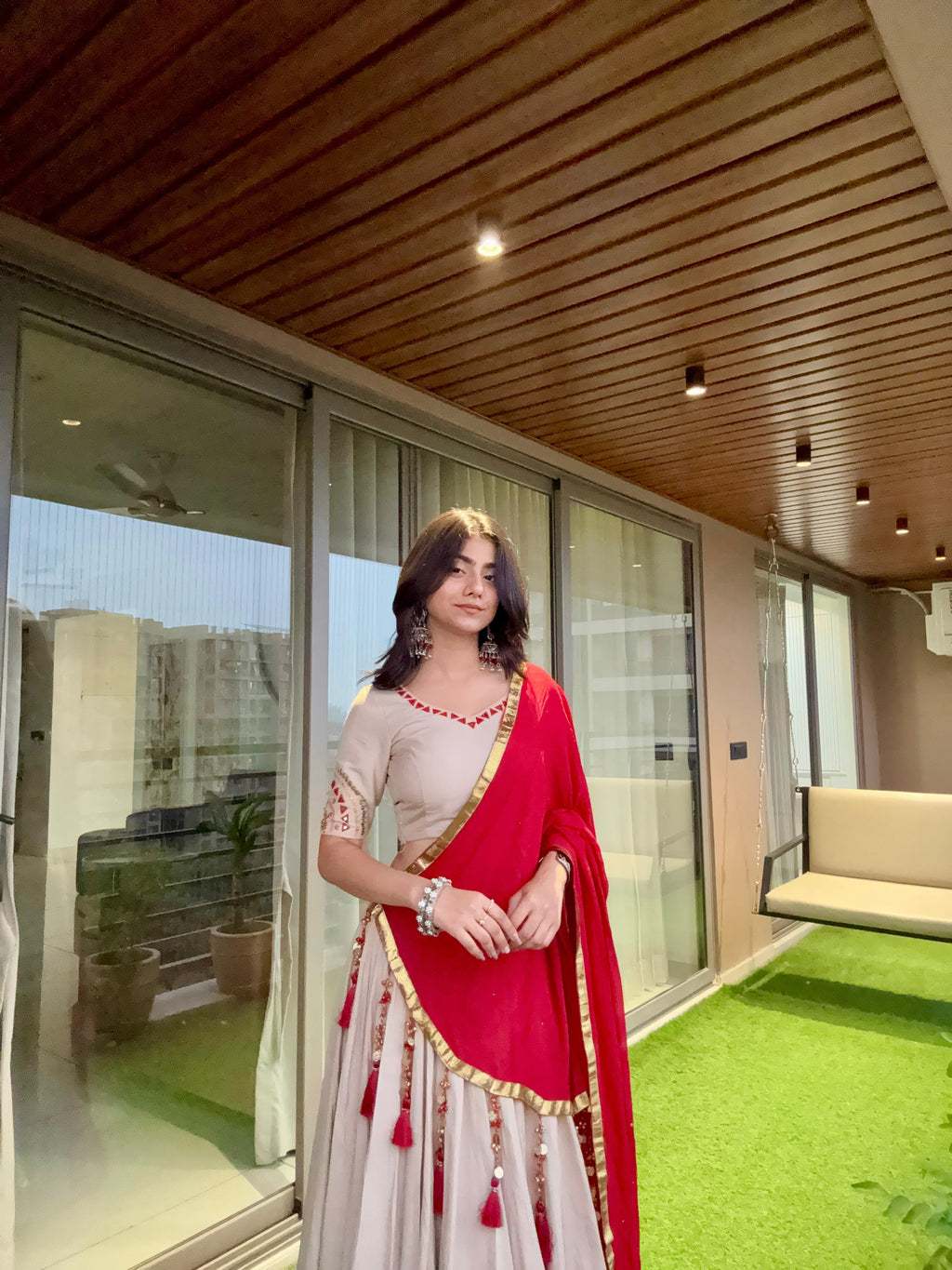 Aarohi Crimson Drape Embellished Lehenga Set