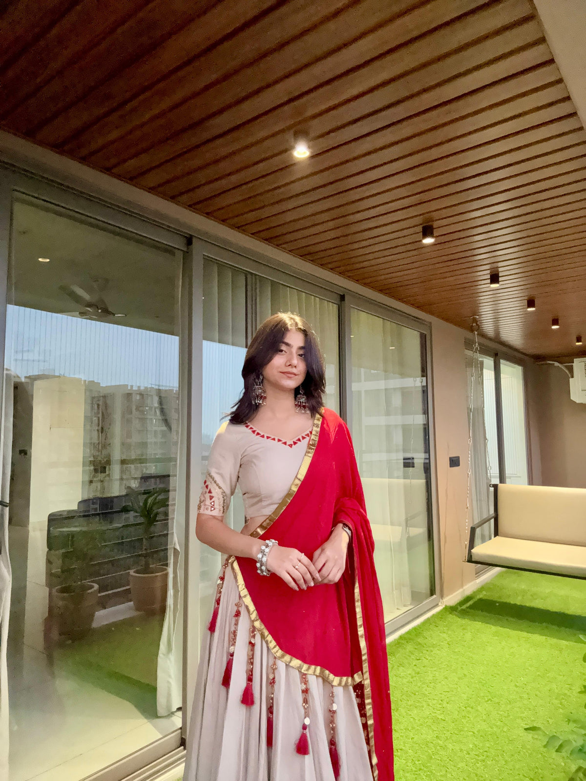 Aarohi Crimson Drape Embellished Lehenga Set