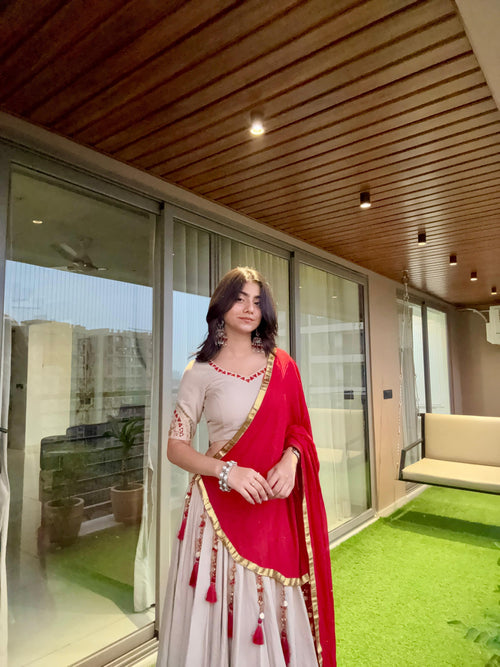 Aarohi Crimson Drape Embellished Lehenga Set