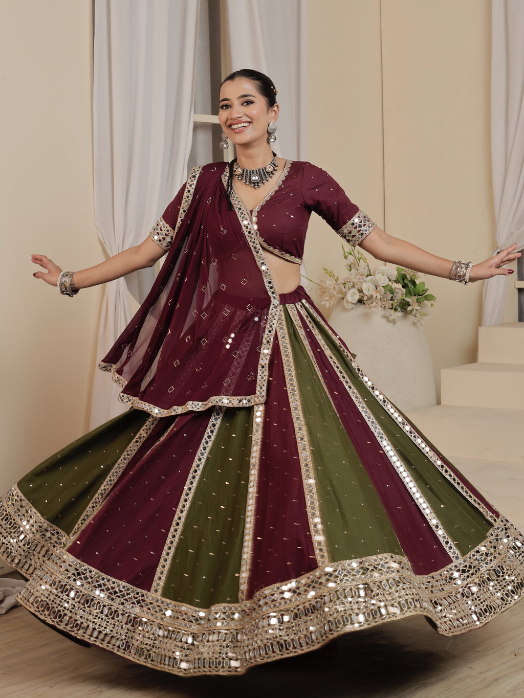 Rajwadi Mirror Work Panel Lehenga