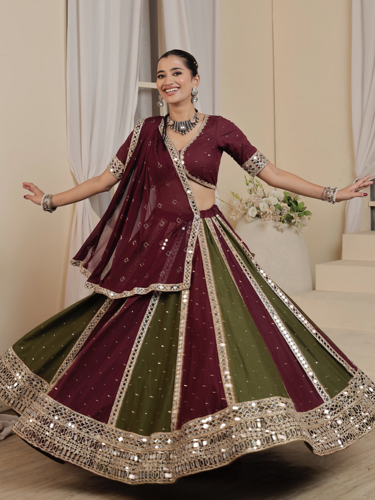 Rajwadi Mirror Work Panel Lehenga