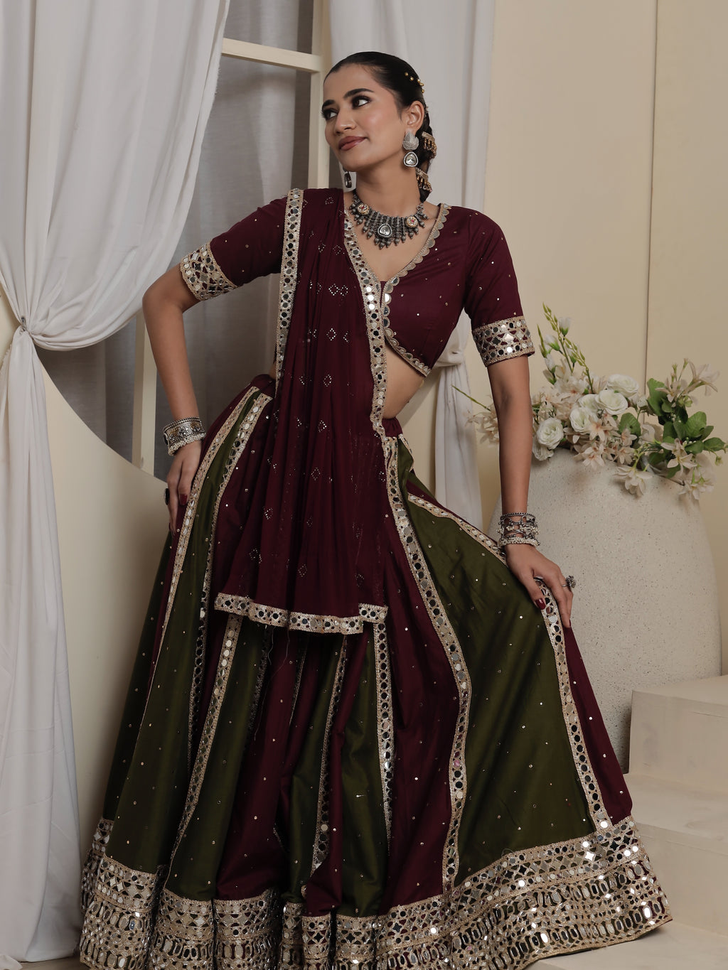 Rajwadi Mirror Work Panel Lehenga