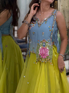 Meher Lime Green Floral Embroidered Lehenga Choli