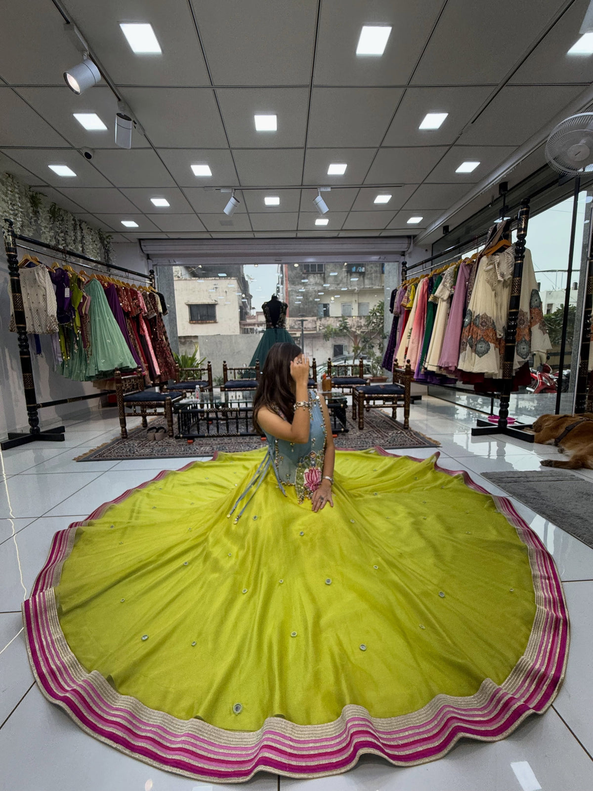 Meher Lime Green Floral Embroidered Lehenga Choli