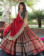 Red Digital Print Mirror Work Cotton Navratri Lehenga Choli