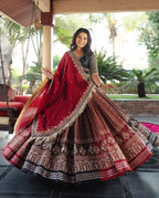 Red Digital Print Mirror Work Cotton Navratri Lehenga Choli
