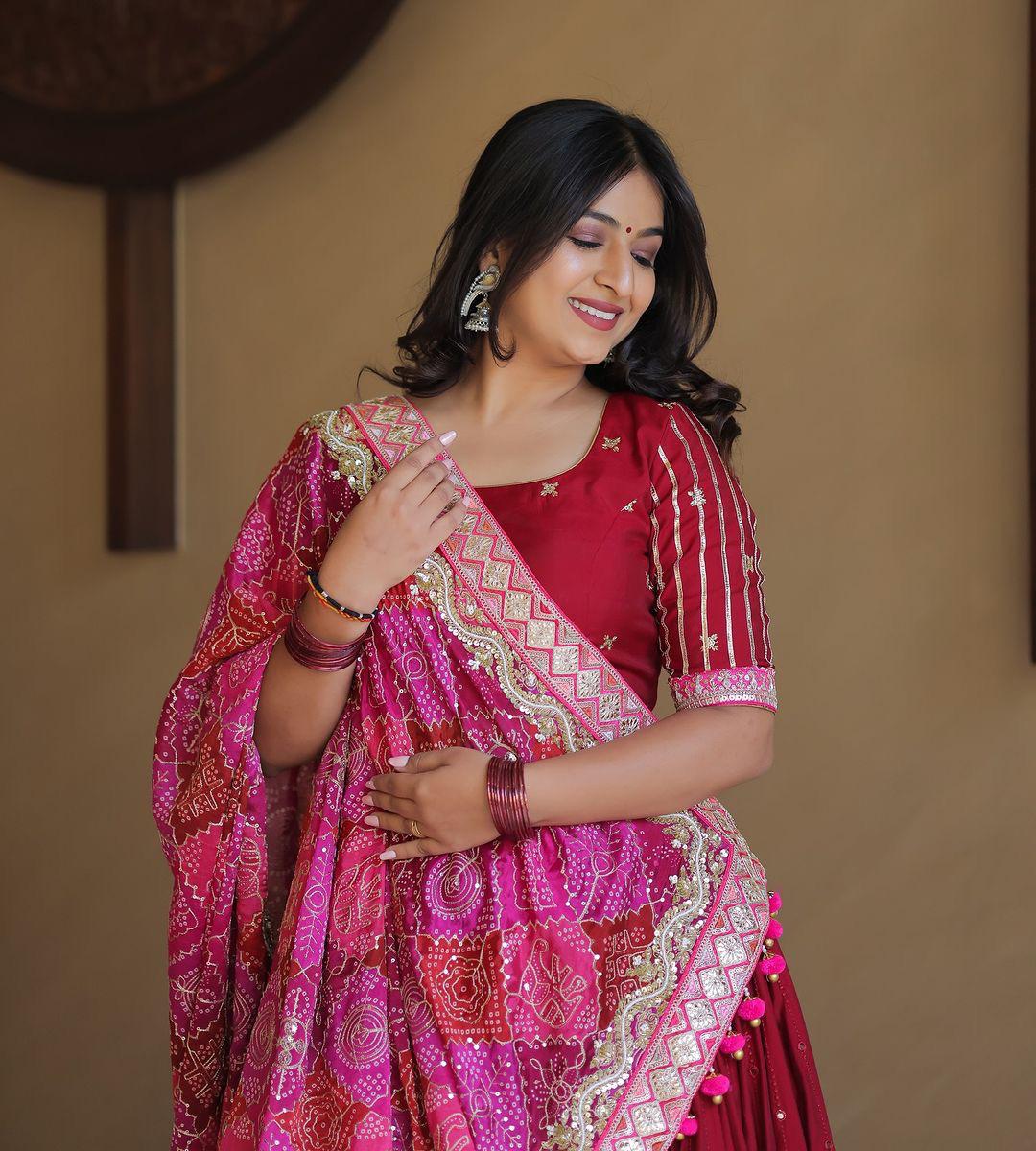 Alesha Rani Pink Real Mirror Work Navratri Lehenga Choli