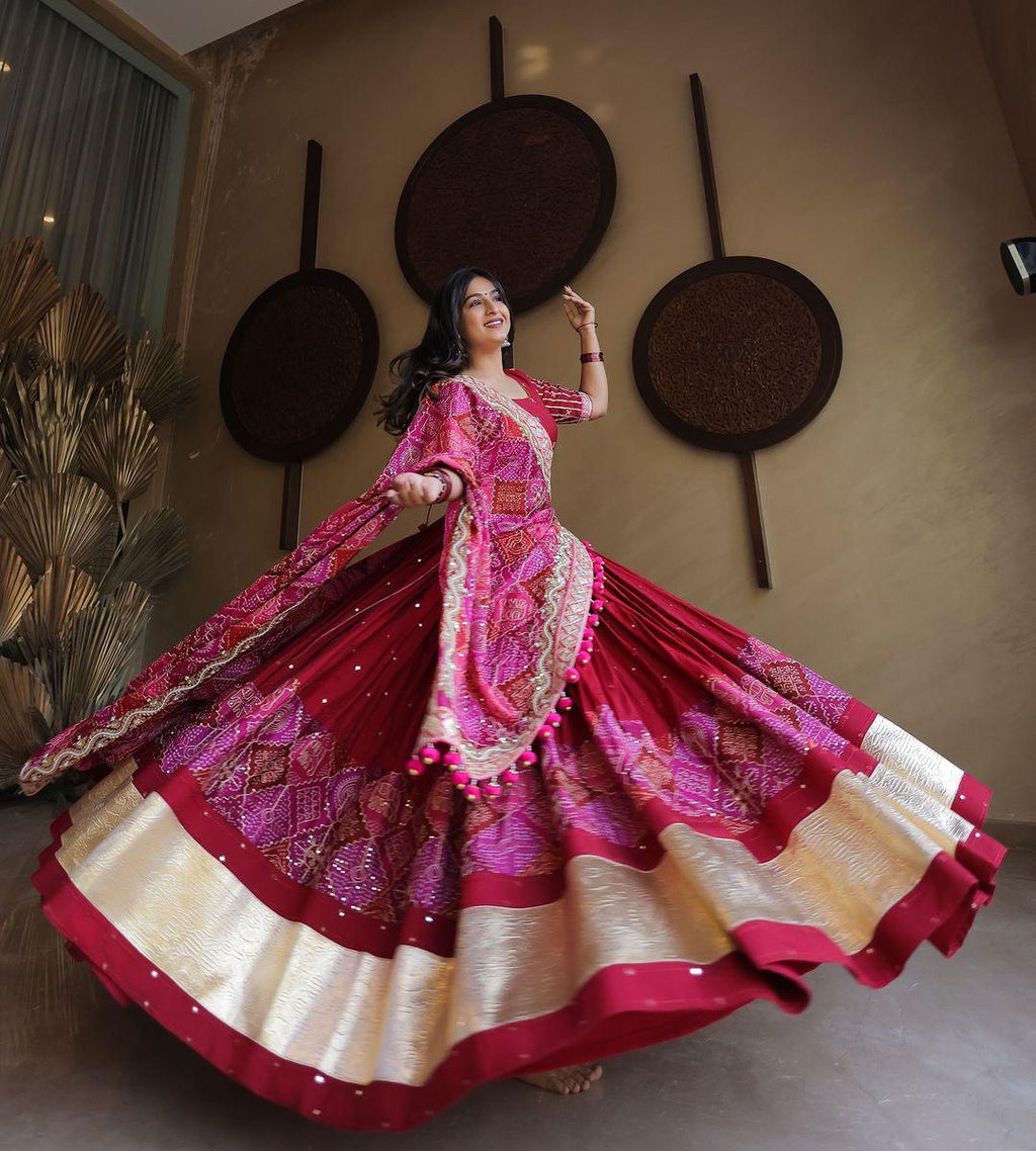 Alesha Rani Pink Real Mirror Work Navratri Lehenga Choli