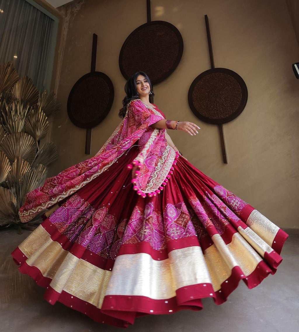 Alesha Rani Pink Real Mirror Work Navratri Lehenga Choli