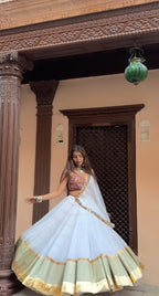 Sharvani White & Pastel Green Festive Lehenga Set