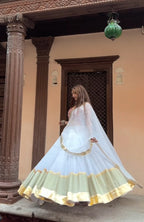 Sharvani White & Pastel Green Festive Lehenga Set