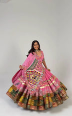 Pink Handcrafted Mirror & Moti Work Lehenga Choli