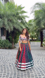 Peacock Colour Handmade Mirror & Moti Work Lehenga Choli