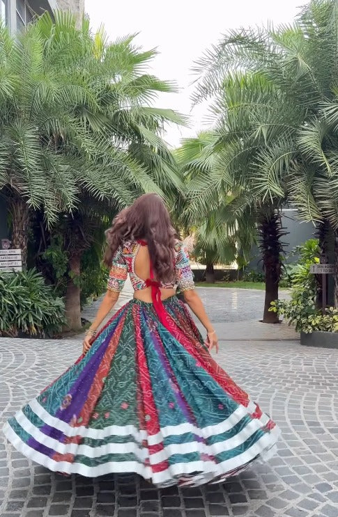 Peacock Colour Handmade Mirror & Moti Work Lehenga Choli