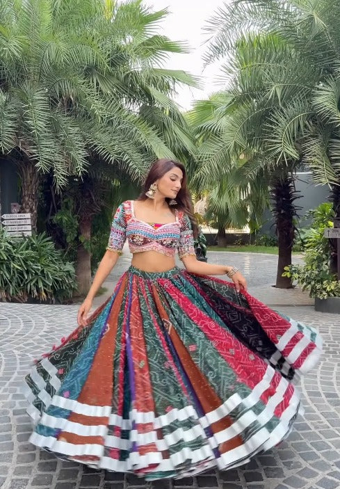 Peacock Colour Handmade Mirror & Moti Work Lehenga Choli