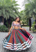 Peacock Colour Handmade Mirror & Moti Work Lehenga Choli
