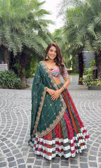 Peacock Colour Handmade Mirror & Moti Work Lehenga Choli