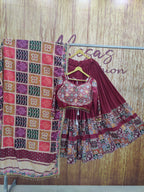 Red Color Mirror Work Digital Printed Lehenga Choli
