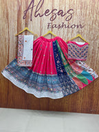 Pink Mirror Work Digital Printed Navratri Lehenga Choli
