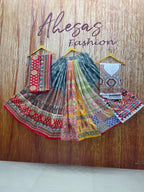 Gray Mirror Work Digital Printed Navratri Lehenga Choli
