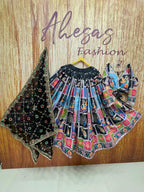Black Color Digital Printed Mirror Work Navratri Lehenga Choli